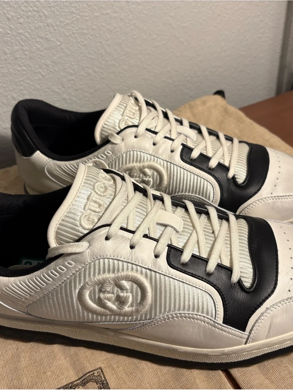 Gucci MAC80 Off White Black Leather Sneakers Size 13 Men's Athletic